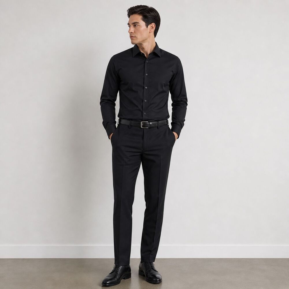 Van Heusen Studio Slim Fit Black Dress Shirt 14-14.5 32/33 Men